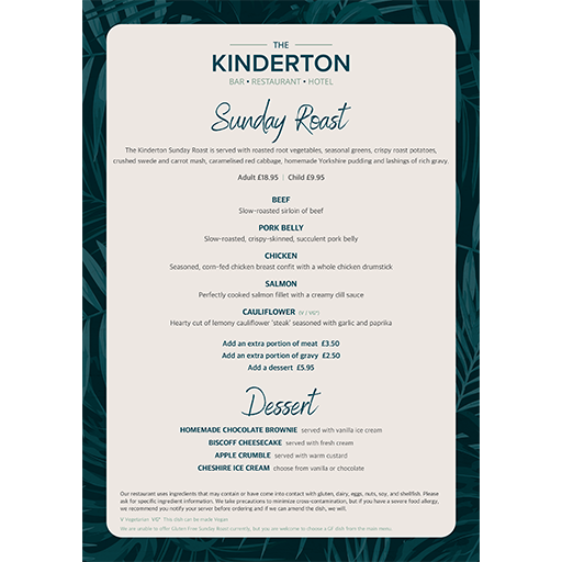Sunday Lunch Menu